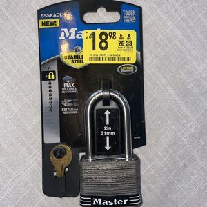 Master Lock 2in Max Weather Stainless Steel Shackle Padlock 2 Keys‎ 5SSKADLH